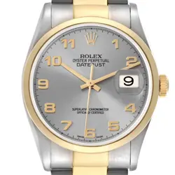 ROLEX DATEJUST STEEL YELLOW GOLD SLATE DIAL MENS WATCH 16203 BOX PAPERS