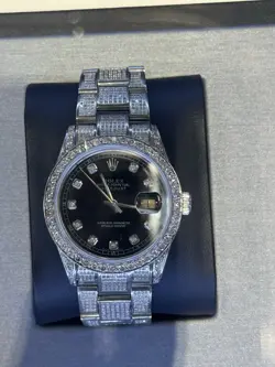 ROLEX 36MM DATEJUST  DIAMOND BEZEL, BLACK DIAMOND DIAL, FULLY FLOODED WDIAMONDS