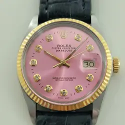 ROLEX 16013 DATEJUST 36MM 18K SS MENS CUSTOM DIAMOND DIAL AUTOMATIC 1980S RA555