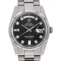 ROLEX DAY DATE 8P DIAMOND 2P BAGUETTE DIAMOND 118239A BLACK M NUMBER SECOND ...