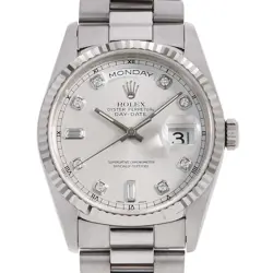 ROLEX DAY DATE 8P DIAMOND / 2P BAGUETTE DIAMOND 18239A SILVER A NUMBER SECON...