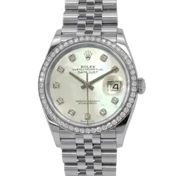 ROLEX DATEJUST 36 36MM STAINLESS STEEL 18K WHITE GOLD WHITEMOTHER OF PEARL D...