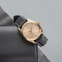 ROLEX OP 1002 BLACK TWO-PIECE STRAP SOLID 14KT GOLD HEAD 1961 YEAR