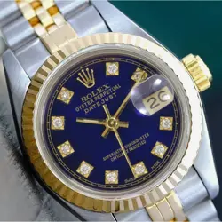 ROLEX DATEJUST LADIES TWO-TONE GOLD & SS BLUE DIAMOND DIAL JUBILEE WATCH 26MM