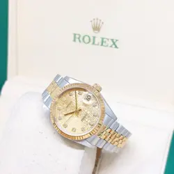 ROLEX 31MM 18K HALF YELLOW GOLD CHAMPAGNE JUBILEE DIAMONDS DIAL REF: 68273 (W)