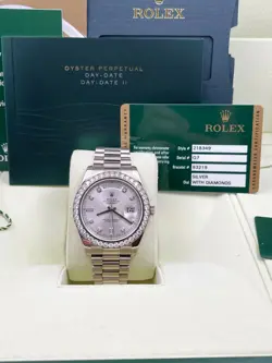 ROLEX DAY DATE II PRESIDENT 218349 41MM DIAMOND DIAL BEZEL 18K WHITE GOLD