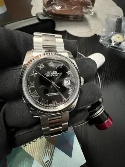 ROLEX DATEJUST REF#116234 36MM ROMAN DIAL FLUTED WHITE GOLD BEZEL WITH PAPERS
