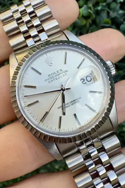 1982 PAPERS ROLEX DATEJUST 36MM SILVER JUBILEE WATCH 16030 BOX RSC SERVICED