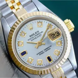 ROLEX DATEJUST LADIES TWO-TONE BABY BLUE 8+2 DIAMOND SAPPHIRE JUBILEE WATCH 26MM