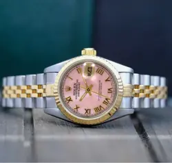 Rolex Datejust Ladies Two-Tone Pink Mother of Pearl Roman Numeral Watch 26mm