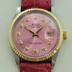 ROLEX 16013 DATEJUST 36MM 18K SS MENS CUSTOM DIAMOND DIAL AUTOMATIC 1980S RA555B