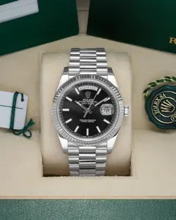 ROLEX DAY-DATE 228239 WHITE GOLD PRESIDENT BRACELET BLACK DIAL