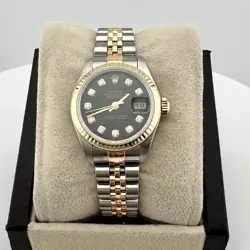 ROLEX LADIES DATEJUST 79173 FACTORY BLACK DIAMOND DIAL 18K GOLD STAINLESS STEEL