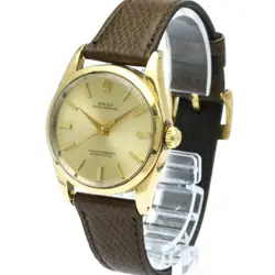 ROLEX OYSTER PERPETUAL DATE 1014 GOLD PLATED LEATHER AUTOMATIC MEN'S WATCH 34MM