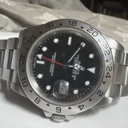 ROLEX MENS EXPLORER II 40MM serial P 16570 BLACK STAINLESS STEEL GMT DATE WATCH