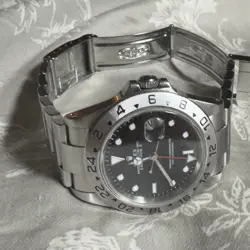 ROLEX MENS EXPLORER II 40MM serial P 16570 BLACK STAINLESS STEEL GMT DATE WATCH