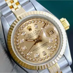 ROLEX DATEJUST LADIES TWO-TONE GOLD & SS CHAMPAGNE REAL DIAMOND DIAL  WATCH 26MM