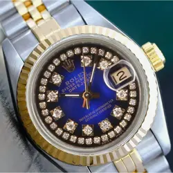 ROLEX DATEJUST LADIES TWO-TONE GOLD STAINLESS STEEL BLUE VIGNETTE WATCH 26MM