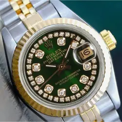 ROLEX DATEJUST LADIES TWO-TONE GOLD STAINLESS STEEL GREEN DIAMOND DIAL WATCH