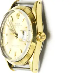 ROLEX OYSTER PERPETUAL DATE 1550 GOLD PLATING GOLD GP DIAL STAINLESS STEEL WATCH