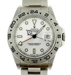TRANSITIONAL ROLEX EXPLORER II 16550 STEEL WATCH POLAR DIAL PATINA R SERIAL