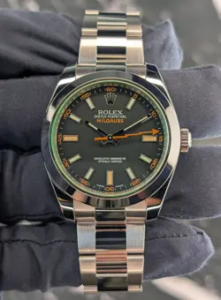 ROLEX MILGAUSS 116400GV BLACK DIAL GREEN CRYSTAL OYSTER BRACELET