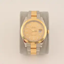 41MM ROLEX DATEJUST STAINLESS STEEL/18K YELLOW GOLD FLUTED BEZEL CHAMPAGNE WATCH