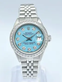 ROLEX DATEJUST LADIES 26MM 6916 BLUE DIAMOND DIAL CZ BEZEL JUBILEE BOX
