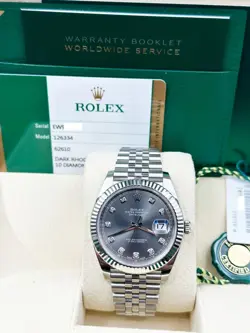 ROLEX 126334 DATEJUST 41 RHODIUM DIAMOND DIAL STAINLESS STEEL BOX PAPER