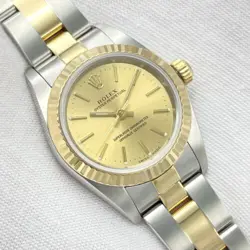 LADIES ROLEX OYSTER PERPETUAL 76193 24MM CHAMPAGNE DIAL YELLOW GOLD TWO TONE