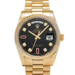 ROLEX DAY-DATE ARABIC NOTATION 118238 BLACK/DIAMOND / RUBY WATCH 674735