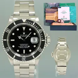 MINT PAPERS ROLEX SUBMARINER DATE 16610 STEEL BLACK 40MM WATCH BOX
