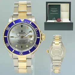 MINT ROLEX SUBMARINER 16613 TWO TONE YELLOW GOLD SILVER SERTI DIAMOND WATCH BOX