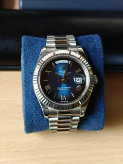 ROLEX DAY-DATE 218239 41MM SILVER PRESIDENT BRACELET AM AND OG DIAMOND DIAL