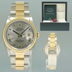 MINT ROLEX DATEJUST 16233 TWO-TONE YELLOW GOLD RHODIUM ROMAN 36MM WATCH BOX