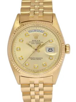 ROLEX DAY-DATE JUBILEE 18K YELLOW GOLD CHAMPAGNE DIAMOND 36MM WATCH '72 1803