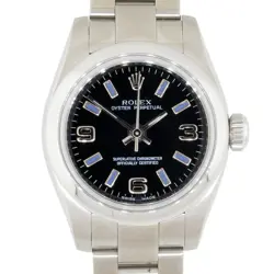 ROLEX 176200 DATEJUST STAINLESS STEEL BLACK SEMI ARABIC DIAL WATCH