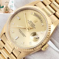 ROLEX PRESIDENT DAY-DATE 36MM FACTORY DIAMOND DIAL YELLOW GOLD WATCH BOX PAPERS
