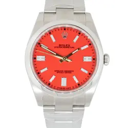 ROLEX 124300 OYSTER PERPETUAL STAINLESS STEEL AFTERMARKET RED STICK DIAL WATCH