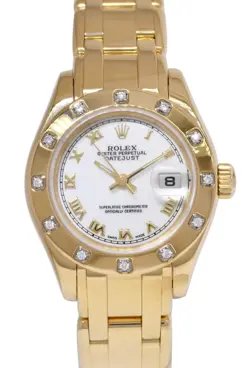 ROLEX DATEJUST PEARLMASTER  18K YELLOW GOLD DIAMOND BEZEL 29MM WATCH P 80318