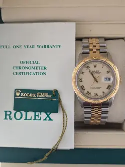 1991 ROLEX DATEJUST TURNOGRAPH 16263 CREAM ROMAN DIAL TT JUBILEE W PAPERS 36MM