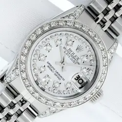 ROLEX LADIES DATEJUST STAINLESS STEEL - WHITE DIAMOND DIAL AND DIAMOND WATCH
