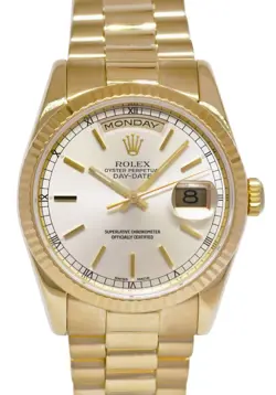 ROLEX DAY-DATE PRESIDENT 18K YELLOW GOLD SUNDUST DIAL 36MM WATCH B/P Y 118238