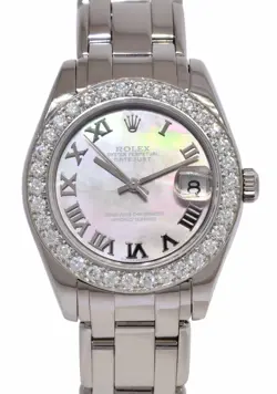 ROLEX DATEJUST PEARLMASTER 18K WHITE GOLD BLACK MOP & DIAMOND 34MM WATCH P 81209