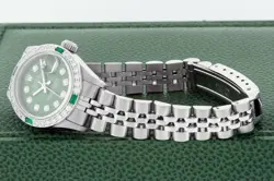 ROLEX LADIES DATEJUST STEEL AND 18K GOLD WITH GREEN DIAMOND DIAL AND BEZEL WATCH