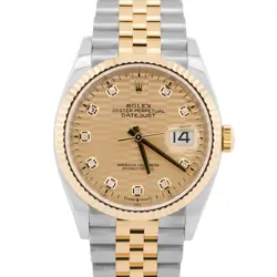 2022 PAPERS Rolex DateJust 36mm CHAMPAGNE DIAMOND MOTIF 18K JUBILEE 126233 BOX