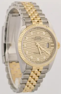 2022 PAPERS Rolex DateJust 36mm CHAMPAGNE DIAMOND MOTIF 18K JUBILEE 126233 BOX