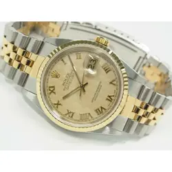 ROLEX SS AND YELLOW GOLD TWO-TONE IVORY PYRAMID ROMAN DATEJUST 16233