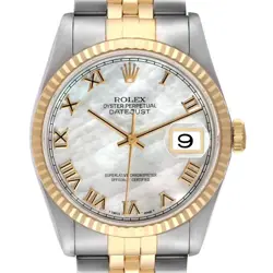 ROLEX DATEJUST STEEL YELLOW GOLD MOP ROMAN DIAL MENS WATCH 16233