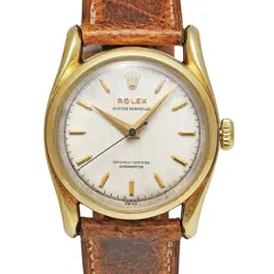 1950s ROLEX Semi Bubble Back Bombay Case Ref.6018 K14 Yellow Gold Silver Antique
